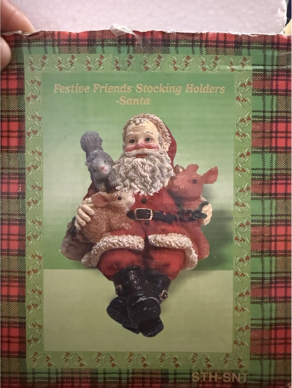 Santa Christmas Stocking Hanger Holder, Multicolor Plaid, Hanging, MPN STHSNT
